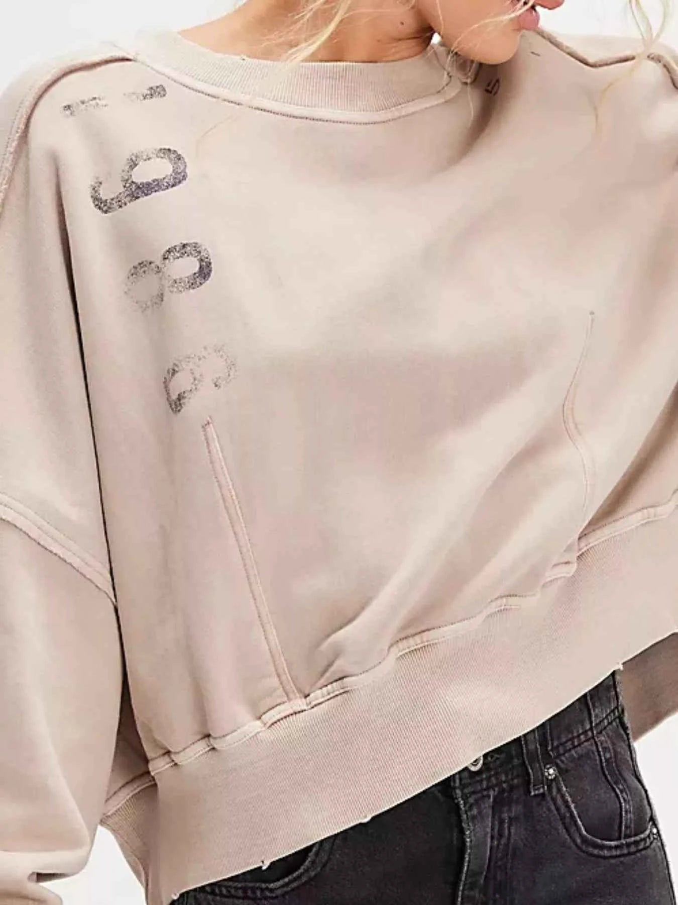 Printed Round Neck Dropped Shoulder Sweatshirt