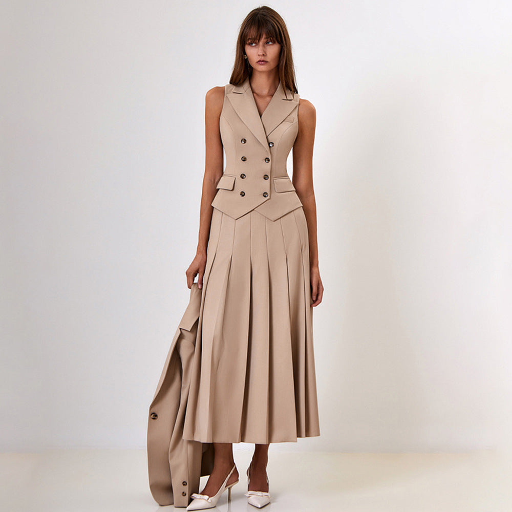 Sleeveless Vest Pleated Dress Two-piece Set - Muselune