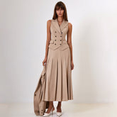 Sleeveless Vest Pleated Dress Two-piece Set - Muselune