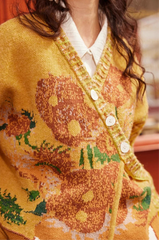 Muse Van Gogh Floral Knitwear Coat - Artistic Jacquard Design Muselune