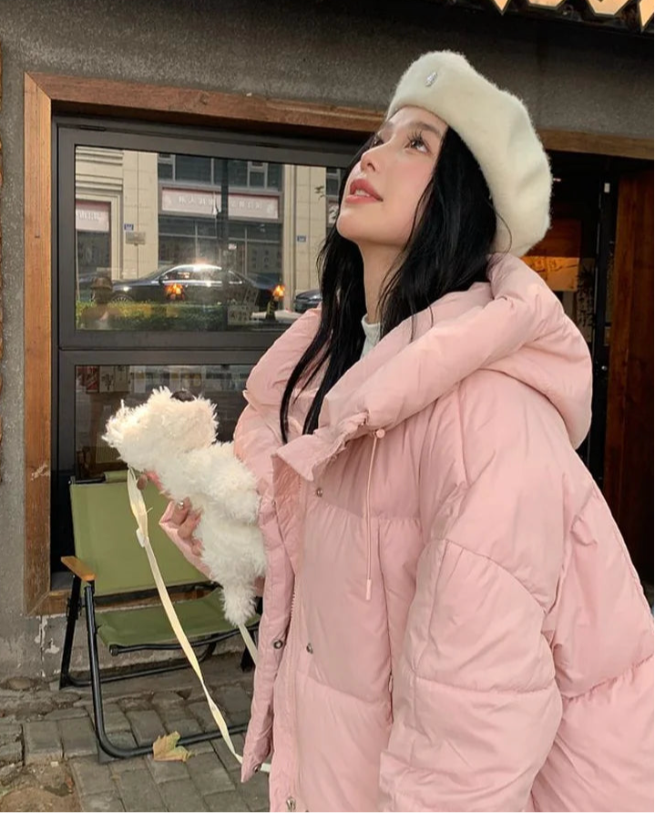 Thick Warm Parkas Loose White Duck Pink Jacket Muselune