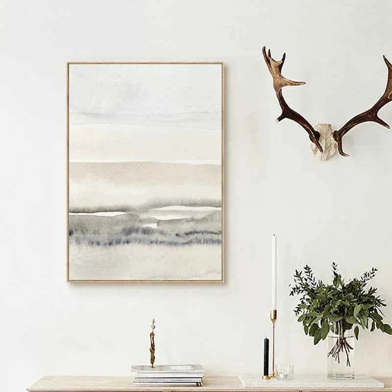 Beige and Grey Canvas Paintings Abstract Watercolor Posters and Prints Modern Minimalist Wall Art Pictures for Living Room Decor - Muselune