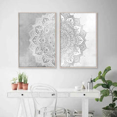 Bohemian Mandala Yoga Canvas – Beige, Grey & White Wall Art - Muselune