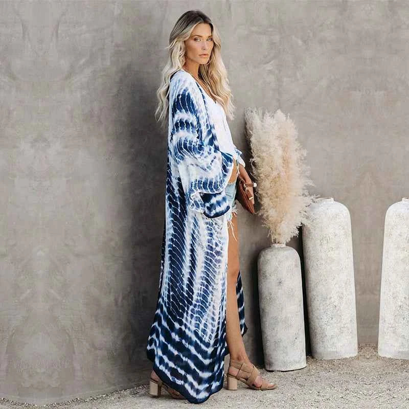 Boho Print Kimono Cover-Up – Belted Beach Dress - Muselune