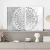 Bohemian Mandala Yoga Canvas – Beige, Grey & White Wall Art - Muselune