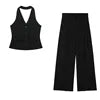 Chic Halter Retro Vest Blouse+pleated Suit - Muselune