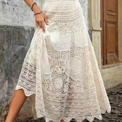 French Retro Hollow Knitted Big Hem Skirt - Muselune