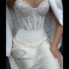 Autumn Elegant Lace Fishbone Bandeau Slim-fit Long Dress Suit - Muselune