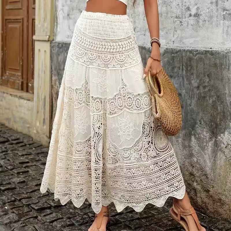 French Retro Hollow Knitted Big Hem Skirt - Muselune
