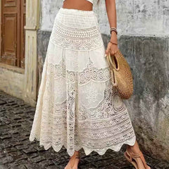 French Retro Hollow Knitted Big Hem Skirt - Muselune
