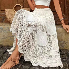 French Retro Hollow Knitted Big Hem Skirt - Muselune