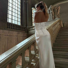 Autumn Elegant Lace Fishbone Bandeau Slim-fit Long Dress Suit - Muselune