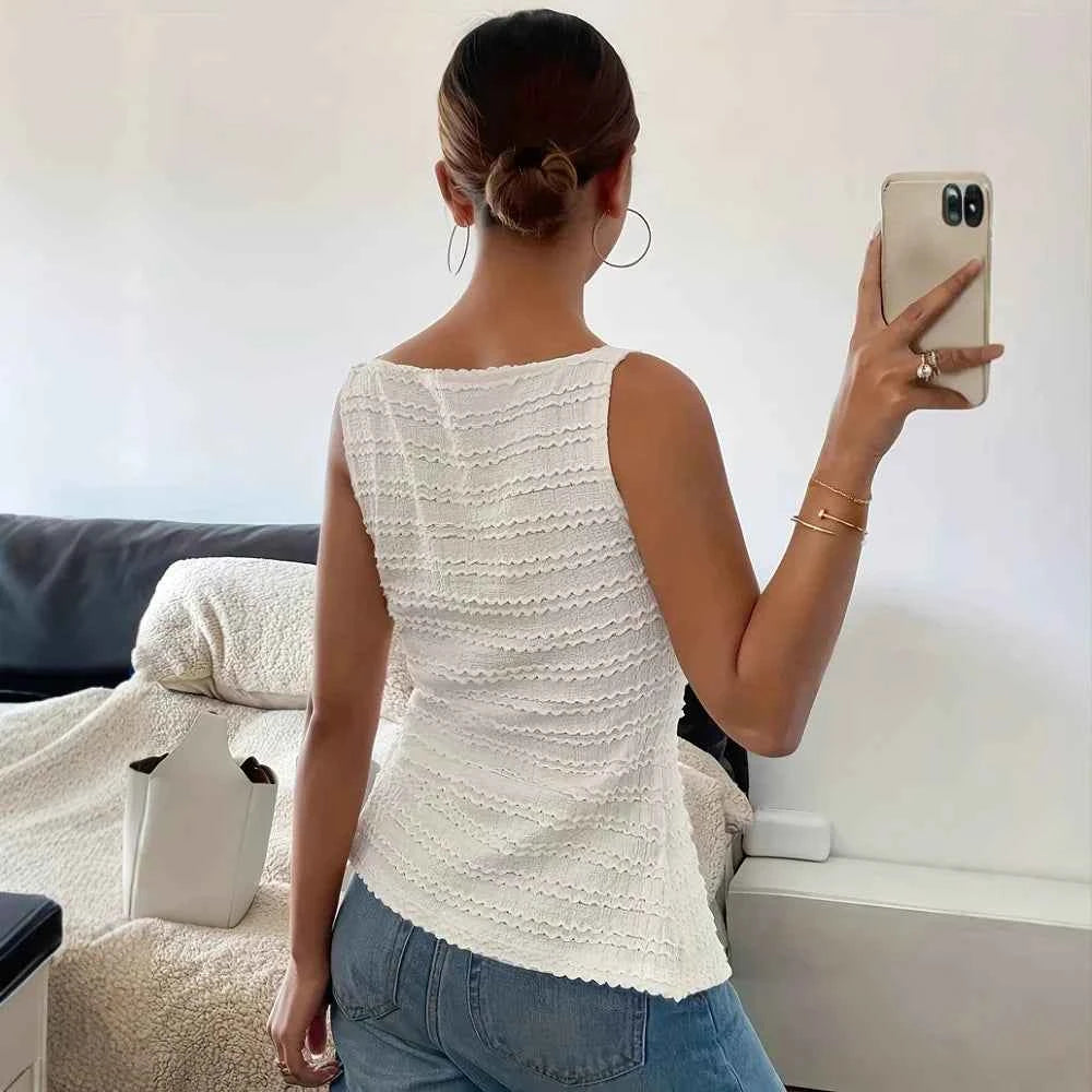 Elegant White Pleated Tank Top - Sleeveless Tee