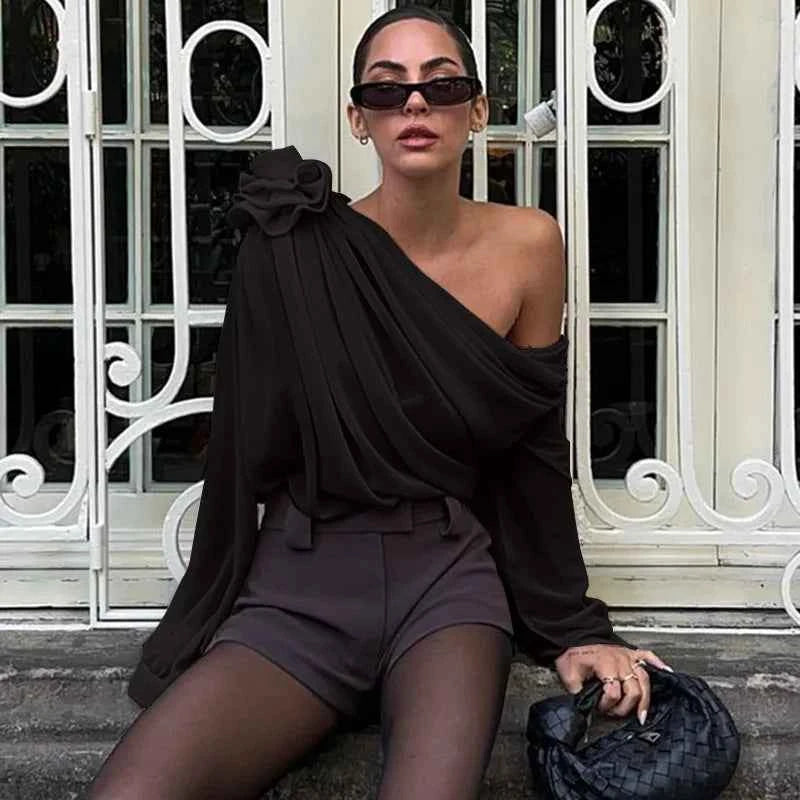 Combhasaki One-Shoulder Chiffon Blouse
