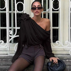 Combhasaki One-Shoulder Chiffon Blouse