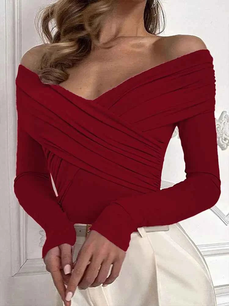 Red Off-Shoulder Bodysuit – Sexy, Slim & Street-Chic - Muselune