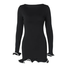 Chic Party Mini Dress – Slim Fit, Long Sleeve, Round Neck - Muselune