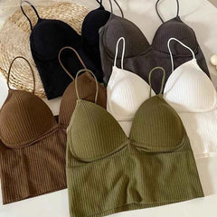 Sexy V-Neck Knit Crop Camisole/Tops – Push-Up, Stretch & Bralette Style - Muselune