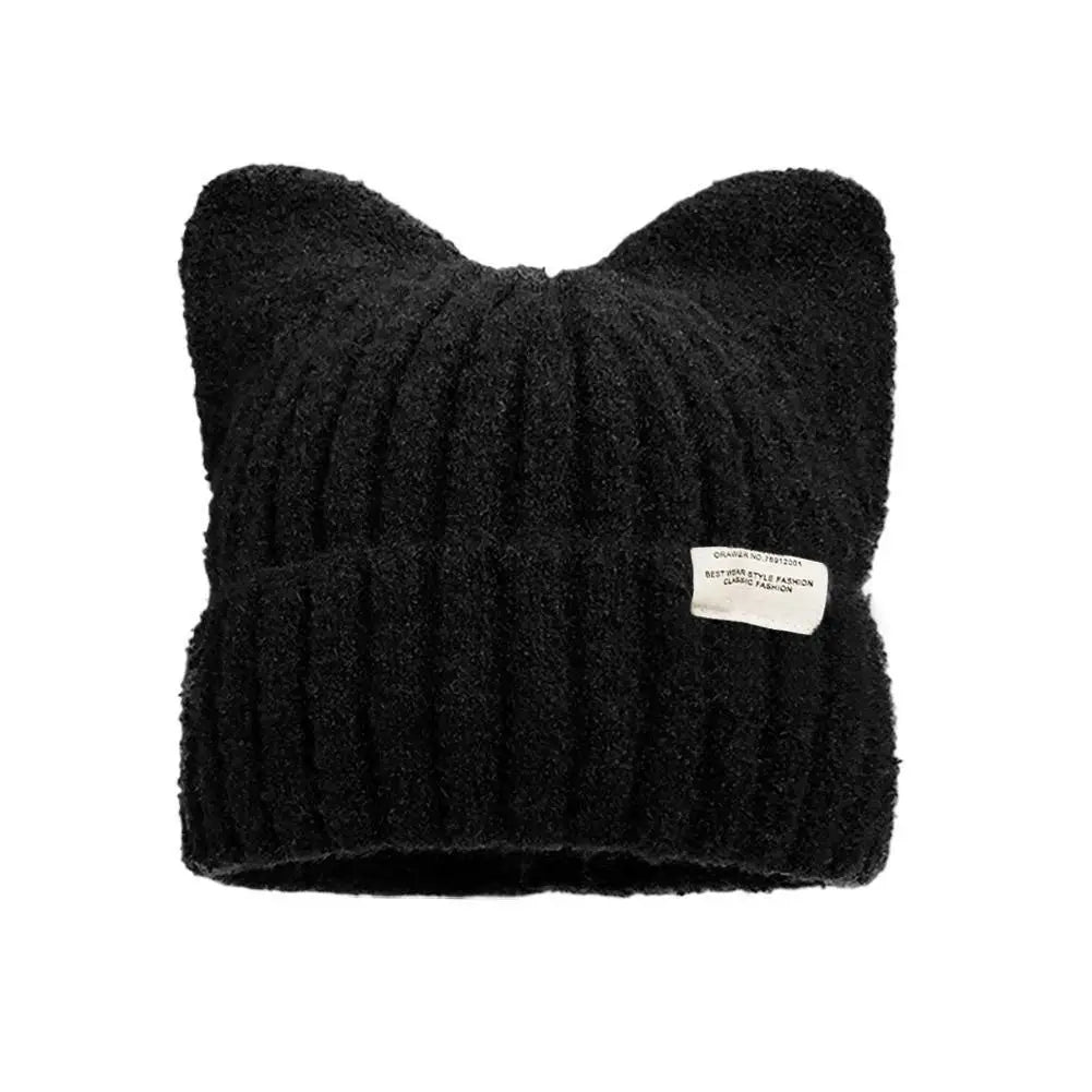 Cute Cat Ear Beanie Knitted Hap Muselune