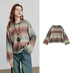 Round Neck Gradient Mohair Lightweight Woolen Knitted Tops Muselune