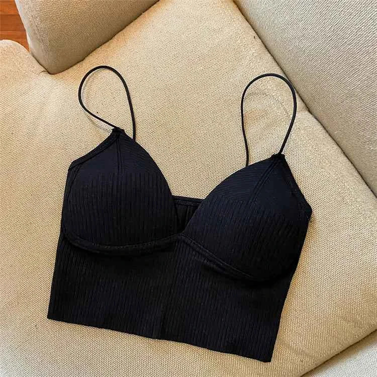 Sexy V-Neck Knit Crop Camisole/Tops – Push-Up, Stretch & Bralette Style - Muselune
