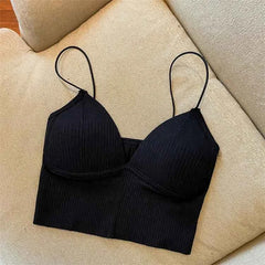 Sexy V-Neck Knit Crop Camisole/Tops – Push-Up, Stretch & Bralette Style - Muselune