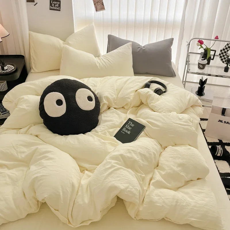 Pure Black Duvet Cover Microfiber Solid Color Bedding Set - Muselune