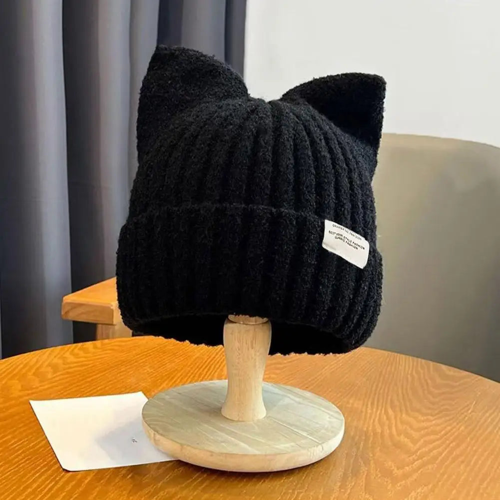 Cute Cat Ear Beanie Knitted Hap Muselune