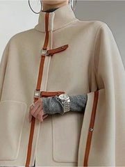 Freeacy Coat Buckle High Neck Cape Jackets Muselune