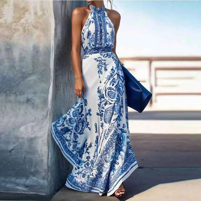 Modigirl Boho Maxi Dress – Floral Halterneck A-Line - Muselune