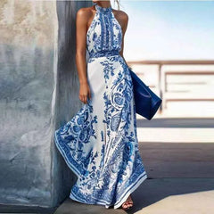 Modigirl Boho Maxi Dress – Floral Halterneck A-Line - Muselune