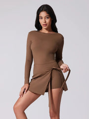 Sports Long Sleeve Backless Yoga Tennis Jumpsuit Dress Muselune