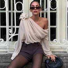 Combhasaki One-Shoulder Chiffon Blouse