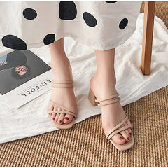 Women's Summer Slippers – Square Heels - Muselune