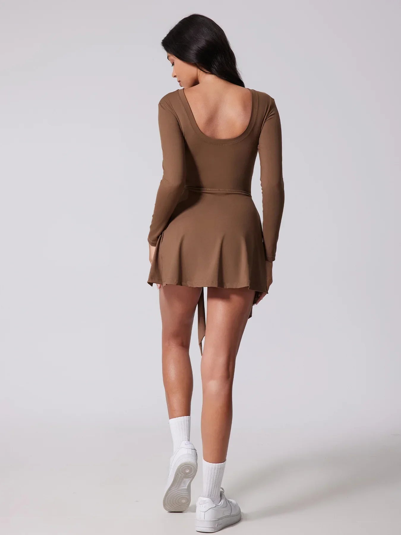 Sports Long Sleeve Backless Yoga Tennis Jumpsuit Dress Muselune