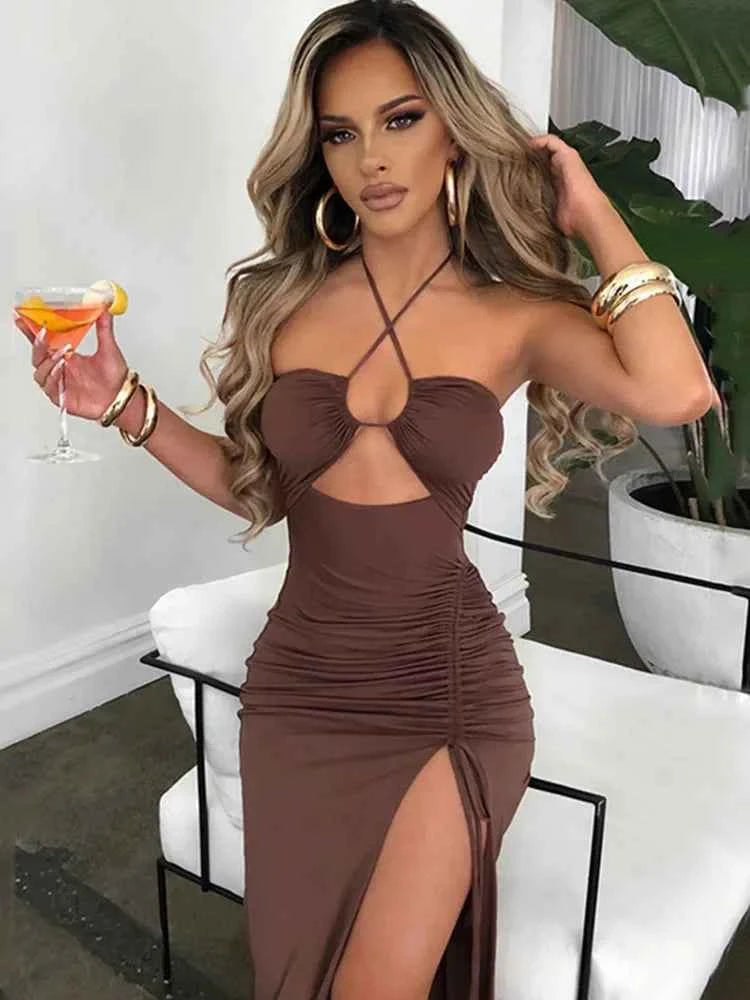 Sleeveless Sexy Midi Backless Dresses Slim Night Club Party Dress - Muselune