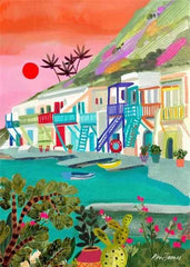 Colorful Mountain City Canvas – Abstract Travel-Inspired Wall Art - Muselune