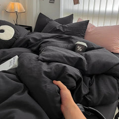 Pure Black Duvet Cover Microfiber Solid Color Bedding Set - Muselune