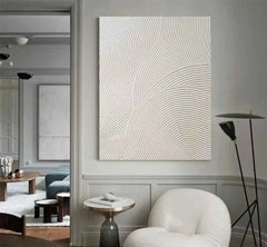 White Minimalist Ocean Wave Canvas – Textured Wabi-Sabi Wall Art - Muselune