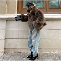 Cardigan Fur Long Sleeve Coat Muselune