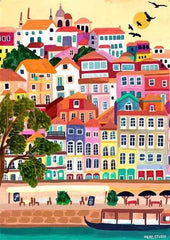Colorful Mountain City Canvas – Abstract Travel-Inspired Wall Art - Muselune