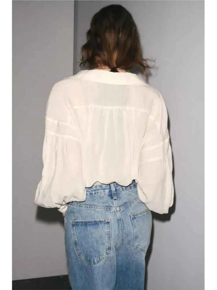 Romantic V-Neck Pleated Shirt