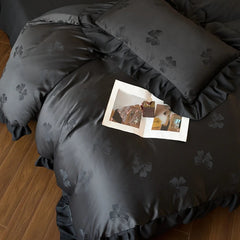 Black /White Butterfly knot jacquard Bedding Set - Muselune