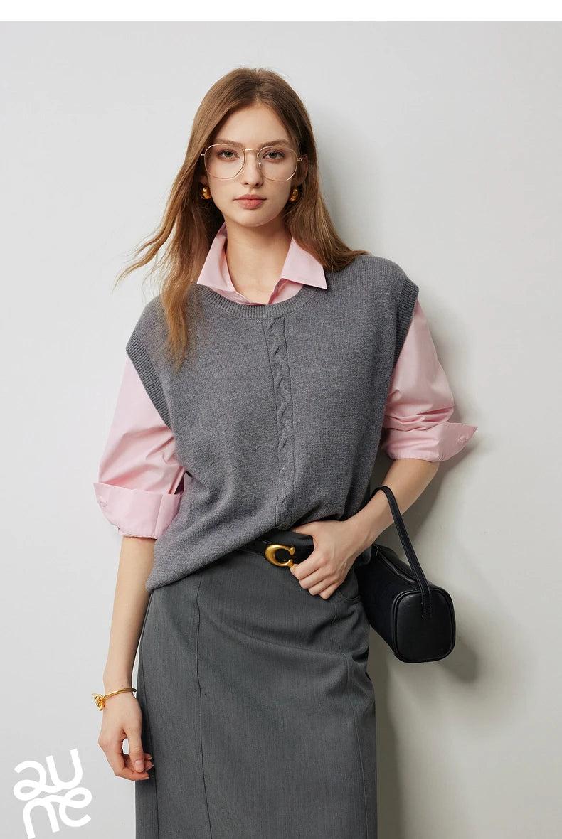 Autumn New Twisted Sleeveless V Neck Pullover Sweater Tops - Muselune