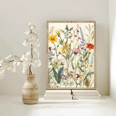 Modern Botanical Watercolor Canvas – Wild Flowers & Leaves Wall Art - Muselune