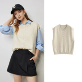 Autumn New Twisted Sleeveless V Neck Pullover Sweater Tops - Muselune