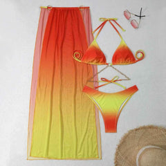Sexy 3 Pieces Bikini – High Waist & Sheer Mesh Skirt - Muselune
