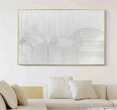 White Minimalist Ocean Wave Canvas – Textured Wabi-Sabi Wall Art - Muselune