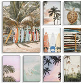 Tropical Surf Poster – Palm Tree & Surfboard Canvas Wall Ar - Muselune