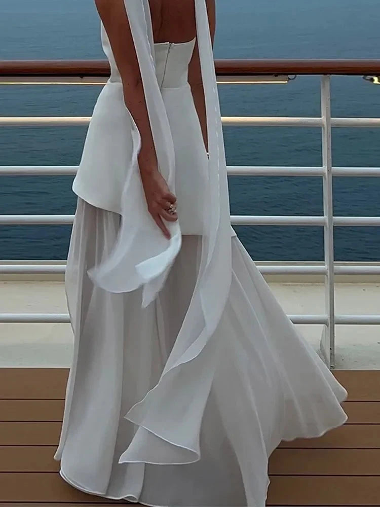Ribbon Mesh Strapless Mesh Maxi Dress - Muselune